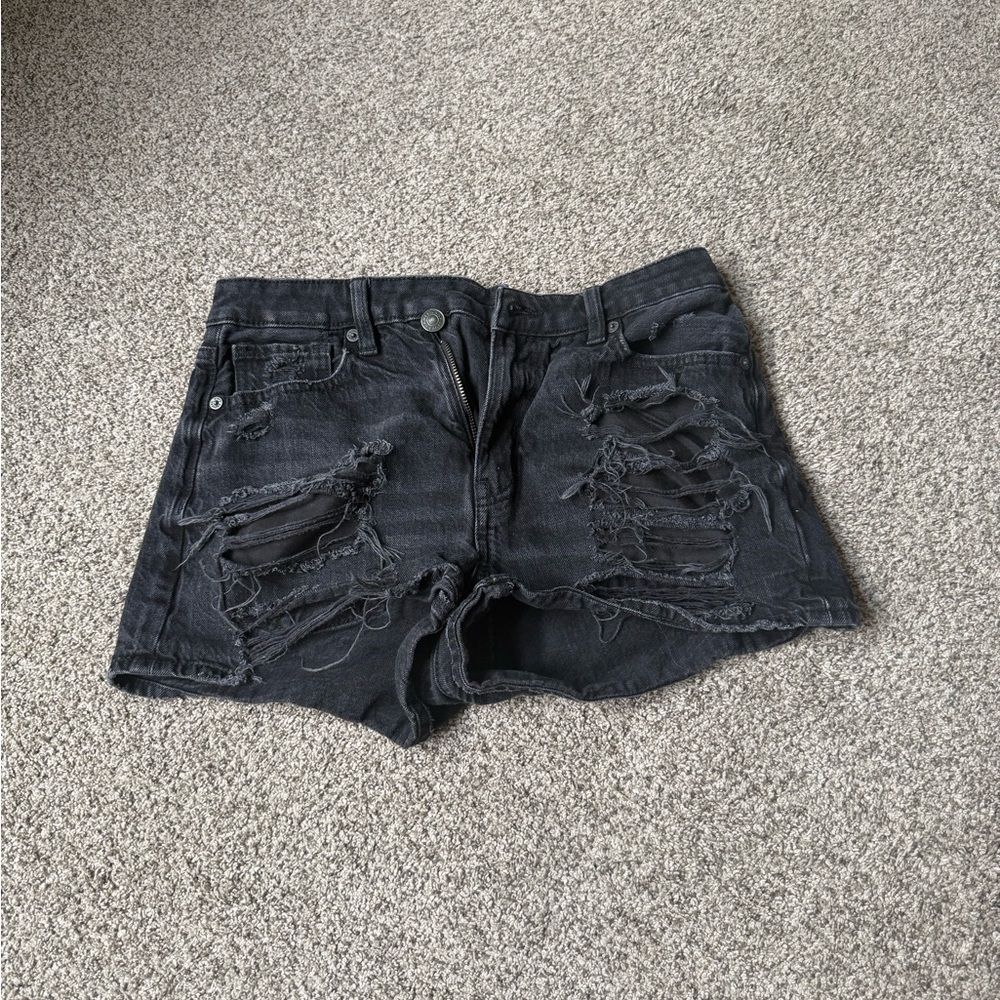 American Eagle Outfitters Black Jean Shorts Distressed Cut-Off
